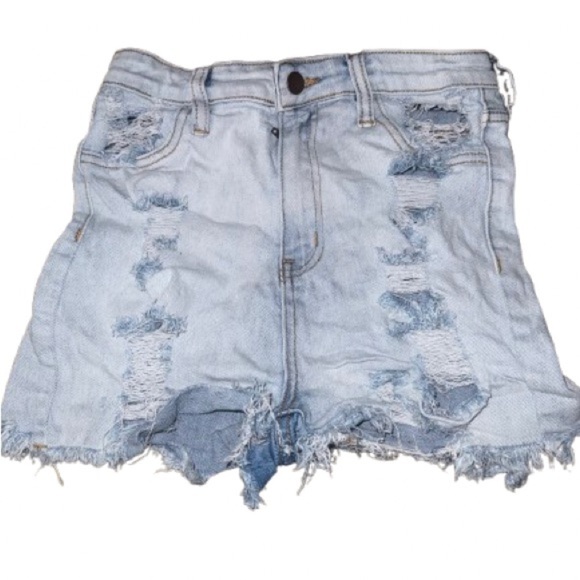 Fashion Nova Pants - Fashion Nova Light Blue Ripped Jean Shorts